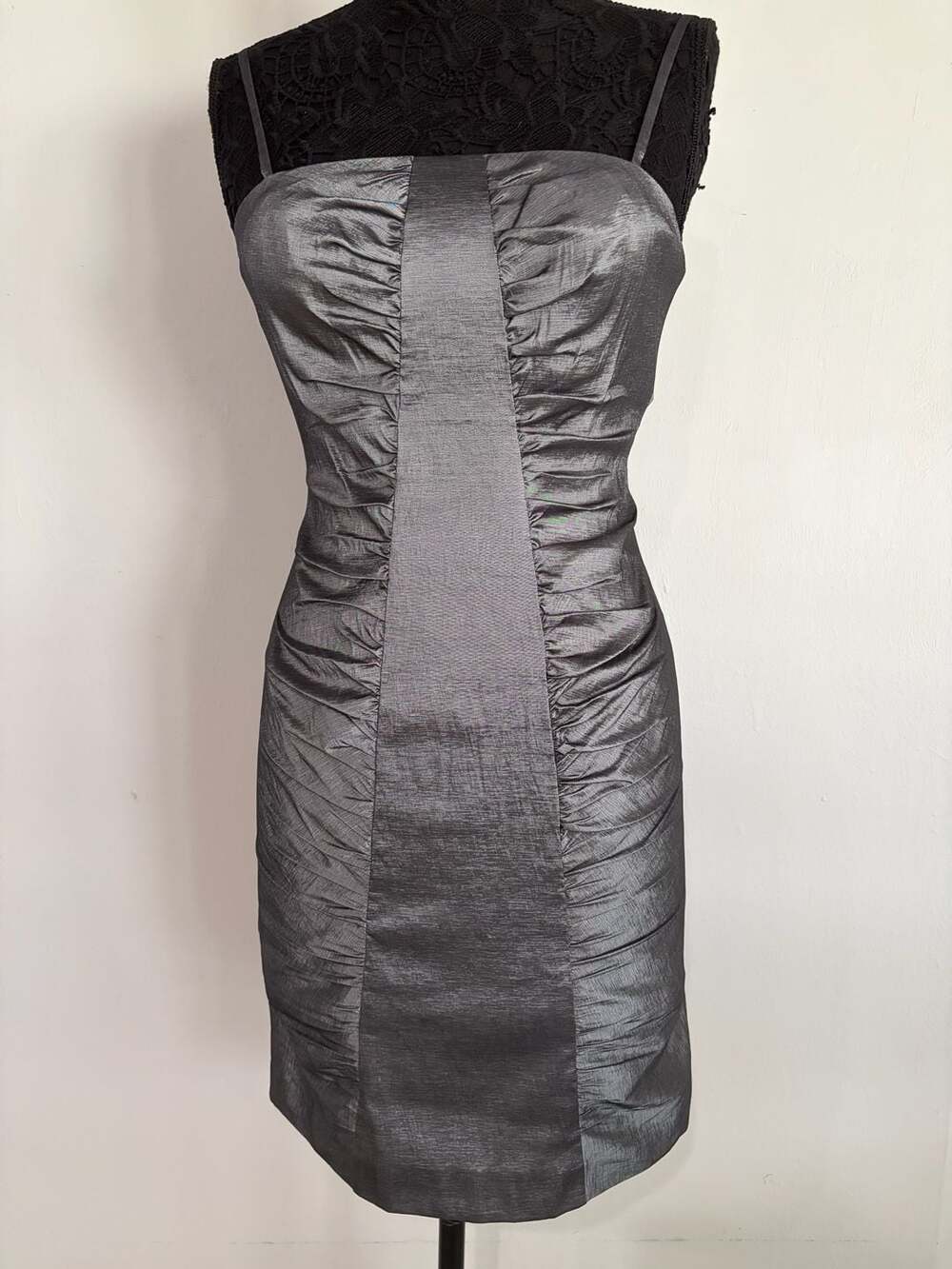 Calvin Klein Metallic Grey Ruched Sleeveless Cocktail Dress